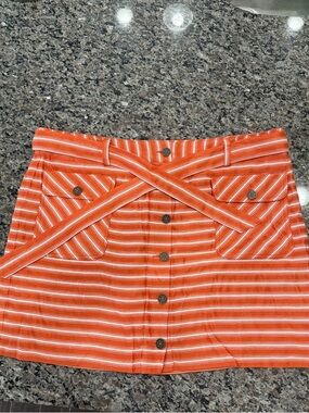 Tommy Hilfiger Orange and White Striped Mini Skirt